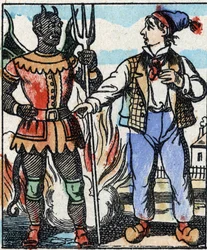 Ilustración del cuento “El Tenedor del Diablo” Grabado en madera de Imagerie Pellerin - Epinal, sd. Finales del siglo XIX.