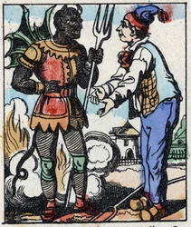 Ilustración del cuento “El Tenedor del Diablo” Grabado en madera de Imagerie Pellerin - Epinal, sd. Finales del siglo XIX.