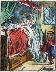 Ilustración del cuento “Caperucita Roja” de Charles Perrault. Grabado en madera de Imaging Pellerin - Épinal, s.d. Finales del siglo XIX.
