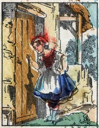 Ilustración del cuento “Caperucita Roja” de Charles Perrault. Grabado en madera de Imagerie Pellerin - Epinal, sd. Finales del siglo XIX.