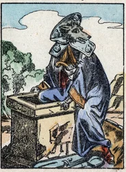 Ilustración del cuento "El lobo, la cabra y los siete cabritos" Grabado en madera de Imaging Pellerin - Epinal, sd. Finales del siglo XIX.