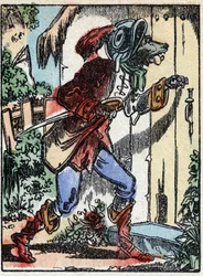 Ilustración del cuento "El lobo, la cabra y los siete cabritos" Grabado en madera de Imaging Pellerin - Epinal, sd. Finales del siglo XIX.