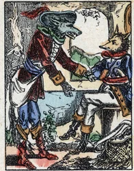 Ilustración del cuento “El lobo, la cabra y los siete cabritos”. Grabado en madera de Imaging Pellerin - Epinal, finales del siglo XIX.