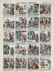 Imágenes de Epinal de la Maison Pellerin - ca. 1913 - Ilustración del cuento de Charles Perrault “El gato con botas”