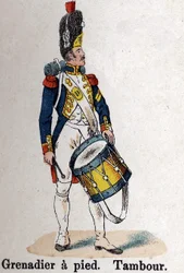 Guardia Imperial Napoleón I: Granadero a pie - Tambor. Lámina del libro Les Uniforms de l