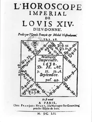 Horóscopo imperial de Luis XIV (1638-1715) por Michel Nostradamus (1503-66) publicado por François Huart en París 1652