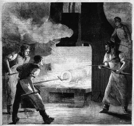 Fundición imperial de Douai, fabricación de un barril en varilla de acero. grabado