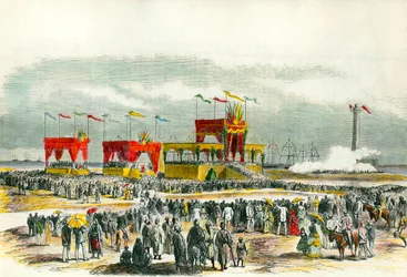 Inauguración del Canal de Suez en Egipto en 1869: el “Te Deum” canta en Port Said. El canal fue creado para conectar el Mar Rojo con el Mar Mediterráneo.