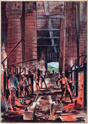 Revolución Industrial - Horno de pudelado - Grabado en “Ciencias al alcance de todos - Física y química populares” por Alexis Clerc - Finales del siglo XIX - Colección privada