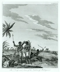 Habitantes de Madagascar, del volumen 2 de Memorias y Viajes del Conde Benyowsky, publicado en 1790