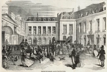 Interior del gran patio del hotel de Correos en París - Grabado en “Tableau-de-Paris” de Edmond Texier 1852