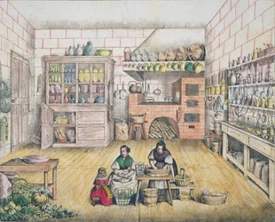 Interior de una cocina rural francesa, finales del siglo XIX