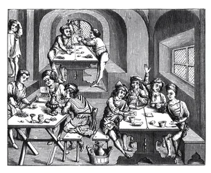 Interior de una hostería, después de un grabado en una edición en folio de Virgilio, publicada en Lyon, 1517