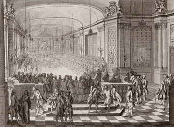 Vista interna del Salón de los Jacobinos, en Nantes, durante la celebración de los Estados Unidos de Bretaña en 1764.