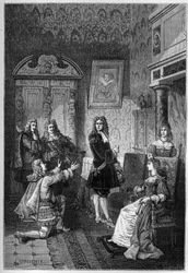James Scott (James Crofts, James Fitzroy), Duque de Monmouth y Buccleuch (1649-1685) suplicando por su vida ante James II (Jacques Stuart)