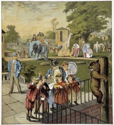Jardín zoológico - en “Tienda de los niños pequeños: de vacaciones”, ed. Hachette, s.f., c. 1900
