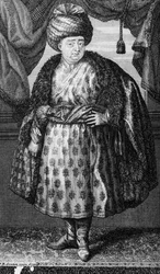 Jean-Baptiste Tavernier, impresión realizada por J.B. Scotin, frontispicio de Los seis viajes de Jean-Baptiste Tavernier por Jean-Baptiste Tavernier, publicado en 1713