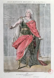 Jean Baptiste Brisard en el papel de Vieil Horace en la tragedia Horace de Corneille (grabado en color)