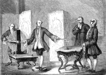 Jean JALLABERT (1712-1768), físico suizo, descubre la electricita sobre objetos punzantes (Poder de la punta de FRANKLIN). grabado 1867