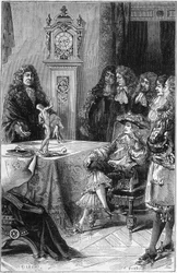 Joseph Guichard Du Verney (1648-1730) dando una lección de anatomía al duque de Borgoña Luis de Francia (1682-1712). Siglo XVIII. Grabado de 1878.