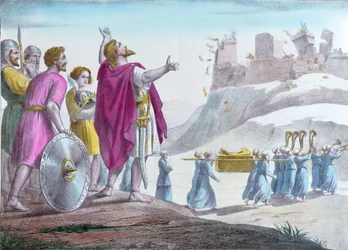 Josué ordenando que caigan los muros de Jericó