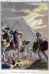 Josué detiene la carrera del Sol, grabado después de una edición francesa de La Biblia presentada por De Sacy. París