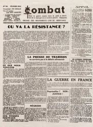 Journal COMBAT - número 54 - febrero de 1944 - órgano de los movimientos de resistencia unida. (periódico clandestino) - ¿Hacia dónde irá la resistencia?