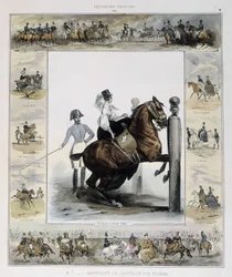 Salto en "Historia pintoresca de la equitación antigua y moderna" de Charles Aubry