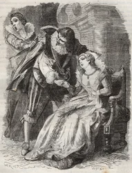 Saltando como un furioso, agarrando al duque por su abrigo... Reina de Francia Ana de Austria (1601-1666) y el Duque de Buckingham (George Villiers)