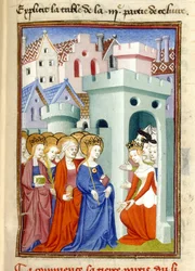 Justicia, la Virgen y los Santos, MS Harley 4431, f.361r, Francia, c.1410-14 (color sobre pergamino)