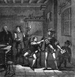 El rey Francisco I (1494-1547) y Charles Brandon, duque de Suffolk encargados de casar a María Tudor (María de Inglaterra) criados con los depravados en la Corte. Grabado en “Historia de la prostitución y la depravación entre todos los pueblos del mundo de