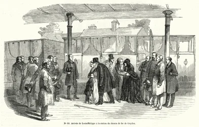 El rey Luis Felipe de Francia llegando a la estación de tren de Croydon después de ser forzado al exilio, febrero de 1848