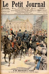 El Rey Preah Bat Sisowath de Camboya visitando París. El desfile real en la Plaza de la Ópera. SM Sisowath (1840-1927) en París. El cortejo del Rey de Camboya en la Plaza de la Ópera. Ilustración para Le Petit Journal.