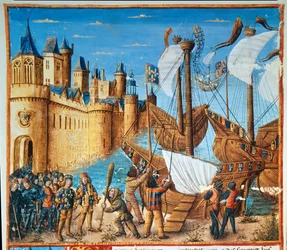 Rey de Francia Luis IX (San Luis) embarcando en la séptima cruzada