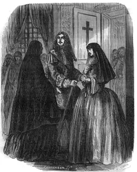 Rey de Francia Luis XIV (1638-1715) con Louise Françoise de la Vallière (1644 - 1710). Grabado del siglo XIX.