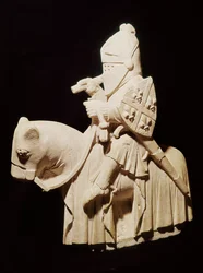 Caballero en armadura sobre su caballo