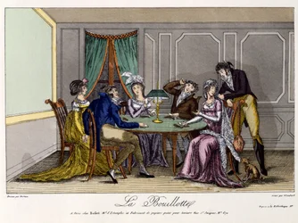 La Bouillotte, c.1810 (grabado coloreado a mano)