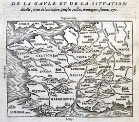 La Galia, sus ríos y sus montañas - en "La Cosmografía universal del fin del mundo" de François de Belle Forest, ed. Sonnius, París