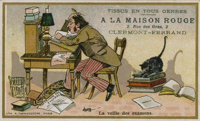 Tarjeta comercial de La Maison Rouge, la víspera de los exámenes