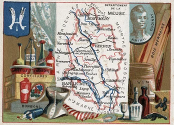 La Mosa (55), Lorena, Francia. Retrato del Almirante Oudinat (más bien Nicolas Charles Marie Oudinot, Duque de Reggio 1767-1847), Mariscal del Imperio. Especialidad local: grosella y licor de frambuesa, dulces, vino y maderas de merrains. Serie sobre los D
