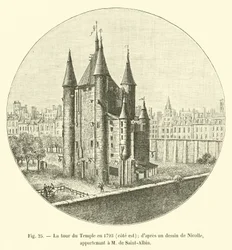 La torre del Temple en 1793, lado este; según un dibujo de Nicolle; perteneciente a M. de Saint-Albin