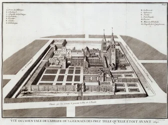 La abadía de Saint Germain antes de 1640 - en “Historia de la abadía de St Germain des Pres” por Dom Jacques Bouillart, ed. Dupuis, París