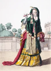 Chal de seda verde de dama, 1650
