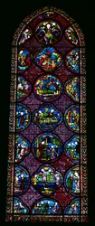 Ventana lanceta que representa la Parábola de Lázaro y el hombre rico