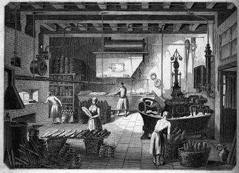 Grandes industrias francesas del siglo XIX: aparatos Drouot para hornear. Horno de M. Courcier, rue Saint Maur en París. En “El Mundo Ilustre” 1862.