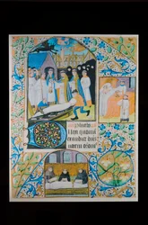 La extremaunción - Oficio de difuntos - Funeral, página de pergamino de un Libro de Horas, norte de Francia, hacia 1480 (manuscrito)