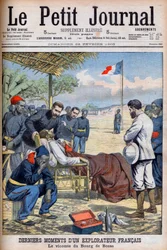 Últimos momentos de un explorador francés Vizconde Pierre Marie Robert Du Bourg de Bozas (1871-1903) en el Bourg de Boza en África tropical 