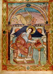 Lat 8850 f.81v San Marcos, francés, de la Escuela de la Corte de Carlomagno