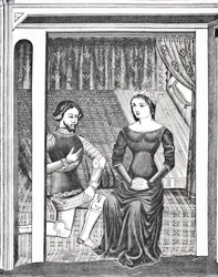 Launcelot y Ginebra, según una miniatura de un manuscrito del siglo XIV, de Science and Literature in The Middle Ages de Paul Lacroix pub. Londres 1878