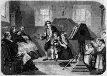Le Salon de 1857 - Primer debut de Lesueur, compositor de música, por Laurent Detouche. Jean François Lesueur (1760-1837), como niño de coro. Grabado en “Le Monde Illustré” n°22 del 12 de septiembre de 1857.